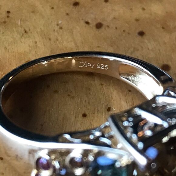 Natural Citrine Tourmaline Sterling Silver Cocktail Ring Size 9 - Picture 7 of 10